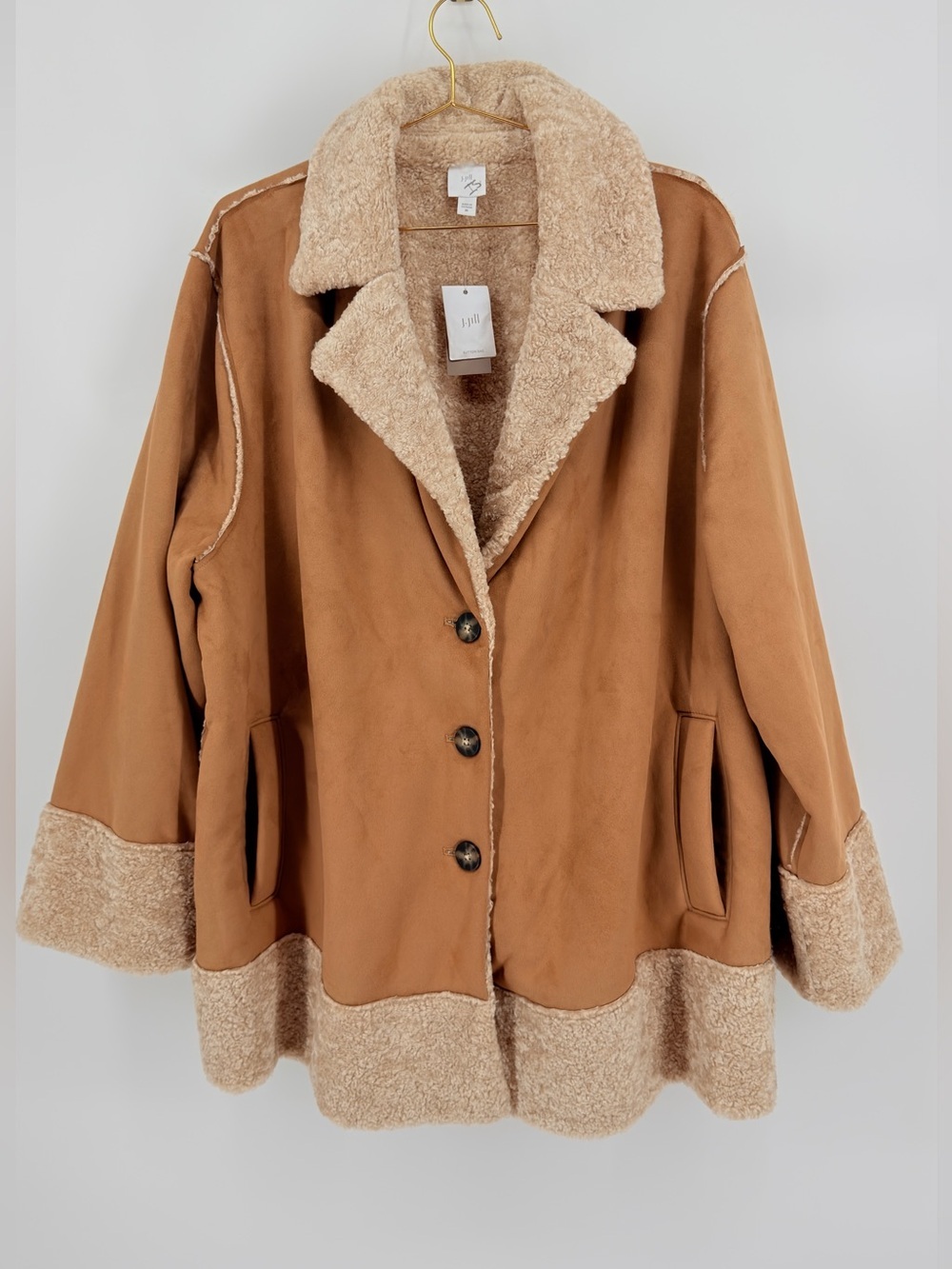 J.Jill Faux Shearling Coat 3X Camel Sherpa Button Front Jacket NWT